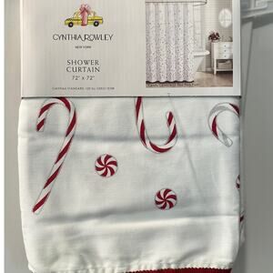 Cynthia Rowley Candy Canes Peppermint Candy Silver Highlights Shower Curtain